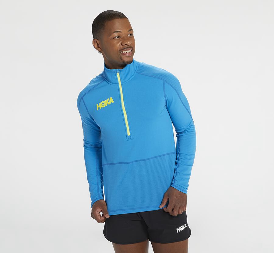 Top Hoka One One Masculino Azuis - 1/2 Ziper Midlayer - 763-PQMIFB